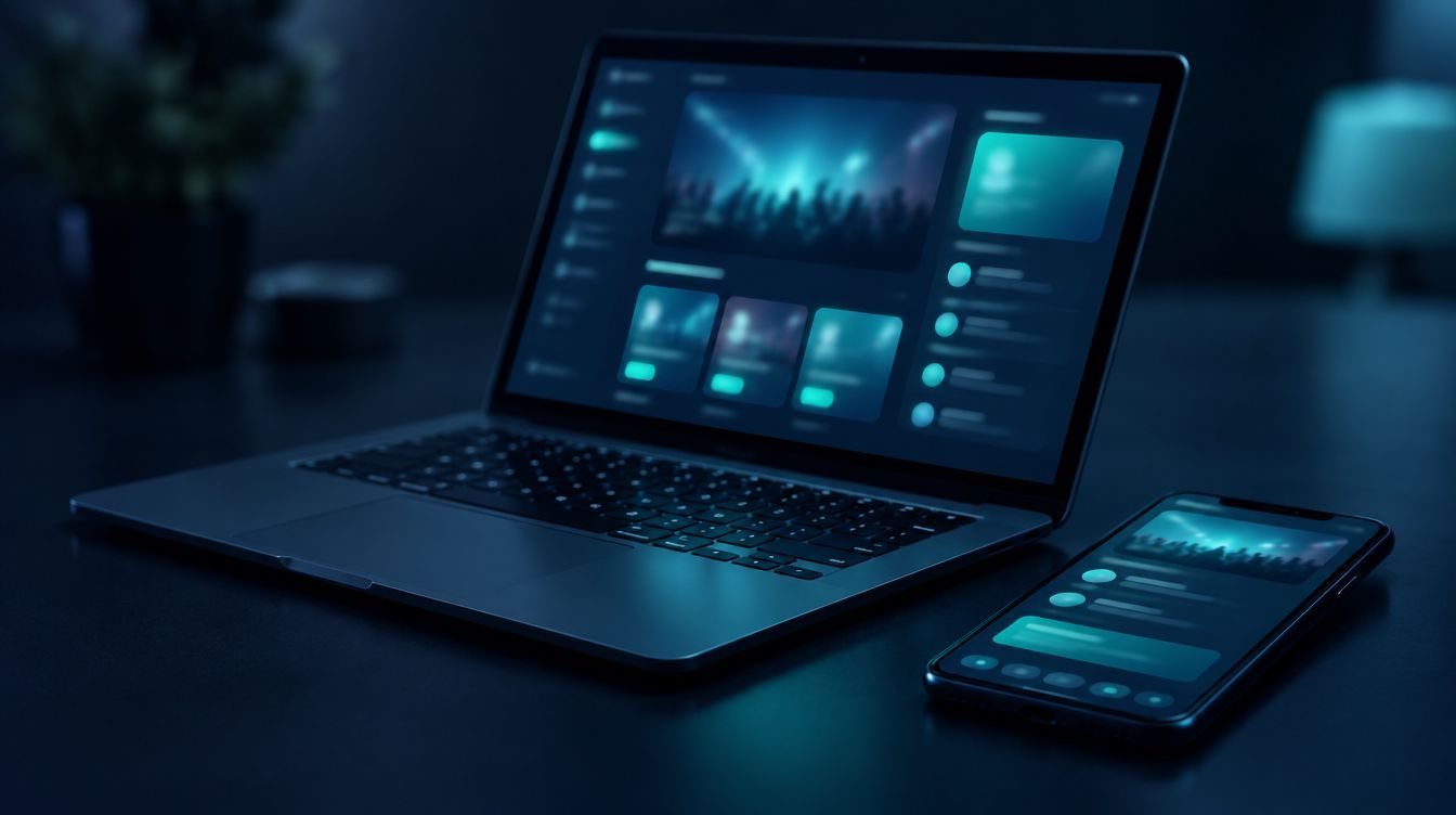 Laptop and phone showing event platform interfaces